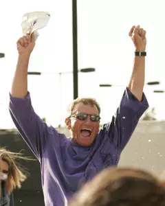 TCU head coach Dave Borelli celebrates after the Frogs win the 2006 MWC title.