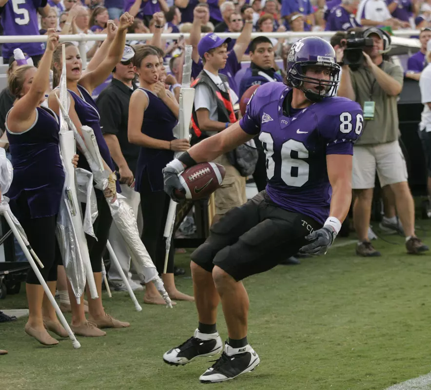 TCU's Shae Reagan celebrates his touchdown against San Diego State in the second quarter. (AP Photo/Donna McWilliam)