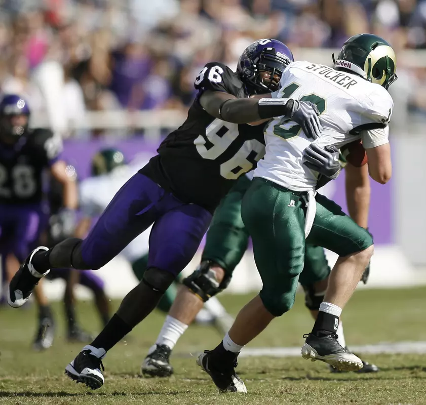 Jerry Hughes sacks Colorado State quarterback Grant Stucker.