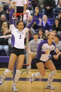 Kourtney Edwards and Megan Munce celebrate.
