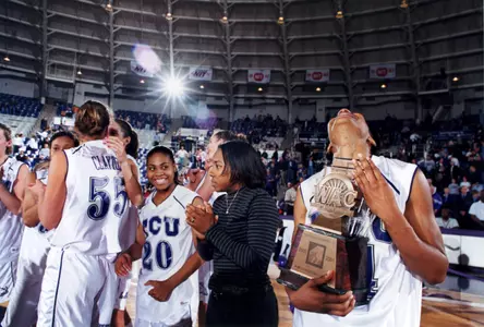TCU celebrated winning the 2000-01 WAC regular season title following a 66-54 home win over San Jose State on Feb. 7, 2001.