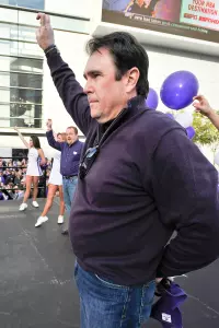 TCU radio color analyst John Denton at the Rose Bowl Game Pep Rally.