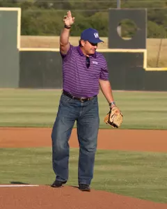 Gary Patterson acknowledging the crowd before his first pitch. Photos courtesy of Keith Robinson.