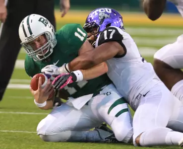 Sam Carter sacks Baylor quarterback Nick Florence. (AP Photo/Waco Tribune Herald, Duane A. Laverty)