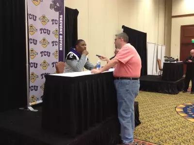 Trevone Boykin chats with the media.
