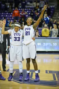 Donielle Breaux (left) scored 10 straight points late to help TCU rally past Kansas