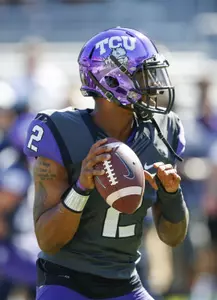 Trevone Boykin throws before the game against the Texas Tech Red Raiders.
