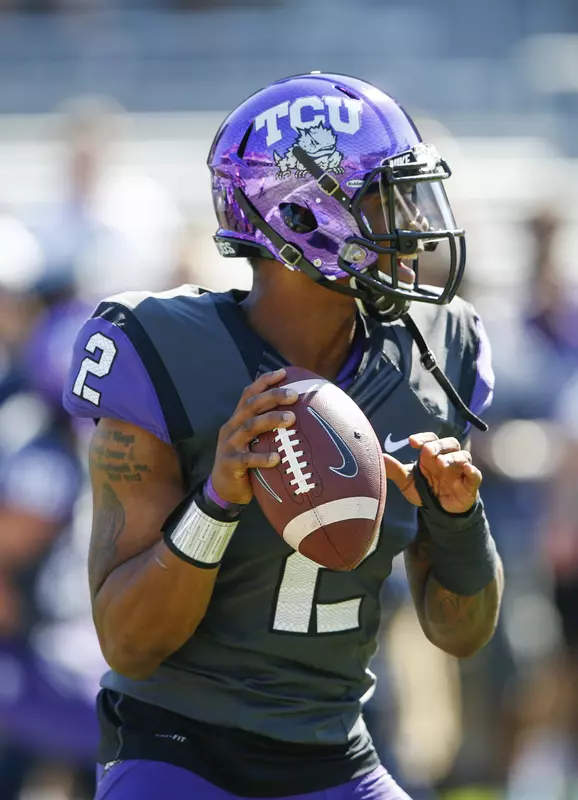 Trevone Boykin throws before the game against the Texas Tech Red Raiders.
