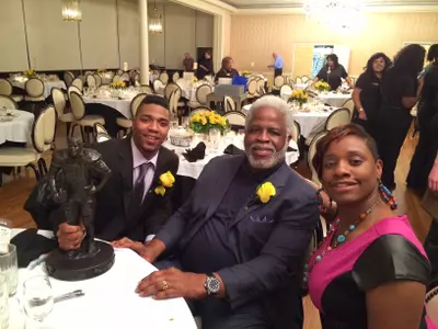 Trevone Boykin and Earl Campbell at Wednesday's awards banquet in Tyler.