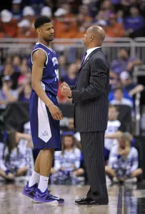Karviar Shepherd and head coach Trent Johnson