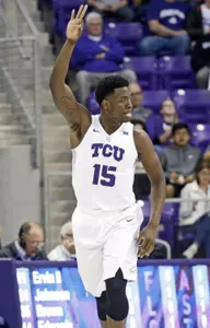 Feb 16, 2016; Fort Worth, TX, USA; TCU Horned Frogs forward JD Miller (15) reacts after scoring. Credit: Kevin Jairaj-USA TODAY Sports