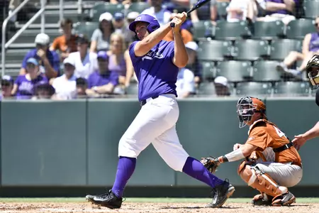 TCU Baseball vs Texas at the Lupton Stadium on the TCU campus in Fort Worth, Texas on May 6, 2017. Photos by Michael Clements. Luken Baker (19