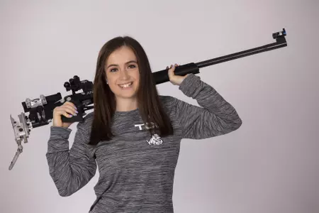 TCU Rifle Stephanie Allan photographed in Fort Worth, Texas on August 27, 2021. (Photo by/Sharon Ellman)