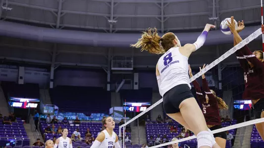 TCU vs Texas State volleyball at Schollmaier Arena in Fort Worth, Texas on September 17, 2022. (Photo/Sharon Ellman)