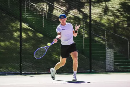 Albert Pedrico is perfectly set up and about to make contact on his forehand