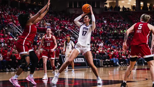 Clara Silva attempts a fadeaway jump shot in the paint in a road game at Texas Tech