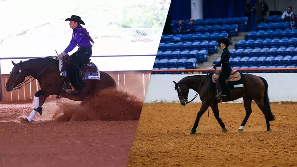 Cassie Hacking and Piper Keller side by side riding horses