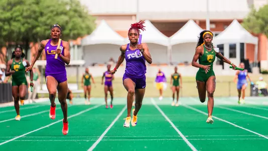 TCU's Indya Mayberry runs the final leg of the women's 4x100m relay
