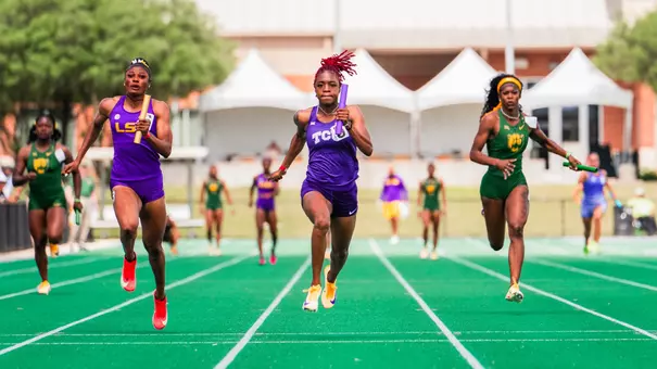 TCU's Indya Mayberry runs the final leg of the women's 4x100m relay