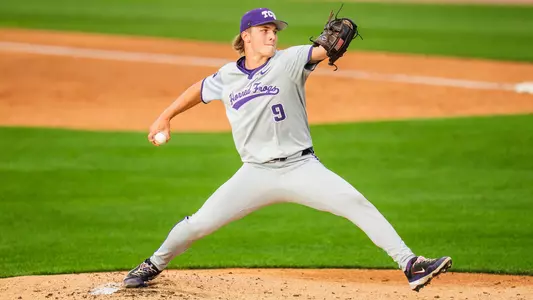 Trever Baumler delivers a pitch against Baylor on April 17.