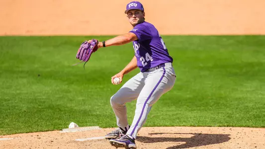 Tanner Sagouspe throws a pitch in the ninth inning against Baylor.