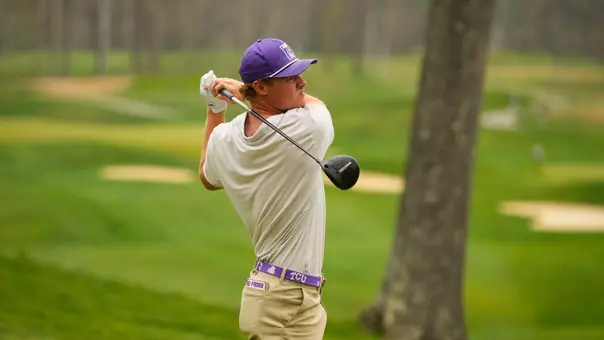 Lewis Wright swings a driver at the Mountaineer Invitational.