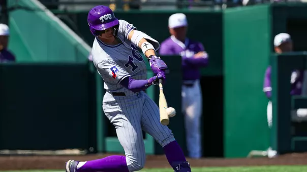 Preston Gamster swings at a pitch in a game at Kansas State on April 5, 2026.