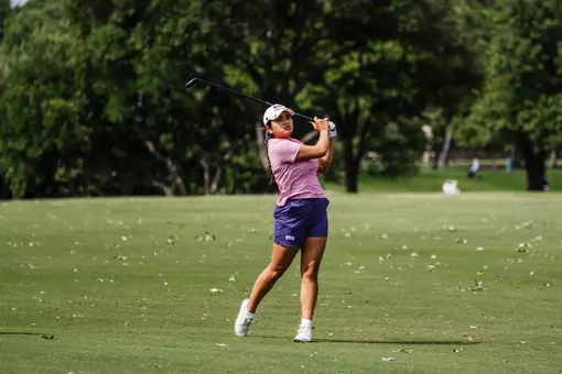 Kirstin Angosta tracks her ball after making contact with a 3-wood during the NCAA Waco Regional.