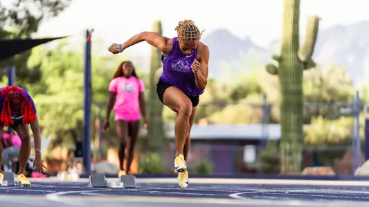 TCU track and field's Bryce Brazzell sprints out of the starting block in practice