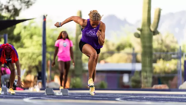 TCU track and field's Bryce Brazzell sprints out of the starting block in practice