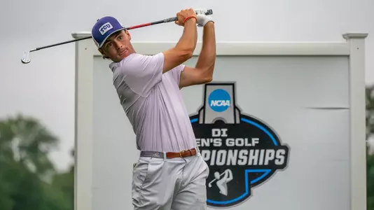 Jack Beauchamp follows through after teeing off at the NCAA Regional