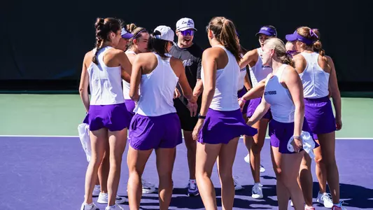 TCU Women's Tennis huddle prior to match against Rice