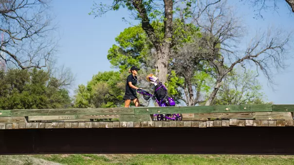 Camille Min-Gaultier pushes her golf cart during a round at Colonial Country Club/