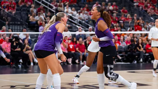 Jalyn Gibson and Rosemary Archer celebrate a TCU point