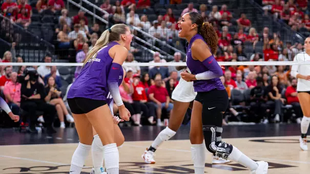 Jalyn Gibson and Rosemary Archer celebrate a TCU point