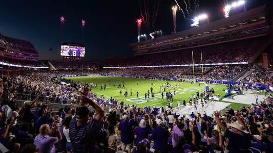 Fireworks going off at Amon G. Carter Stadium