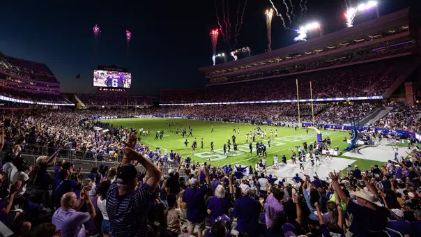 Fireworks going off at Amon G. Carter Stadium
