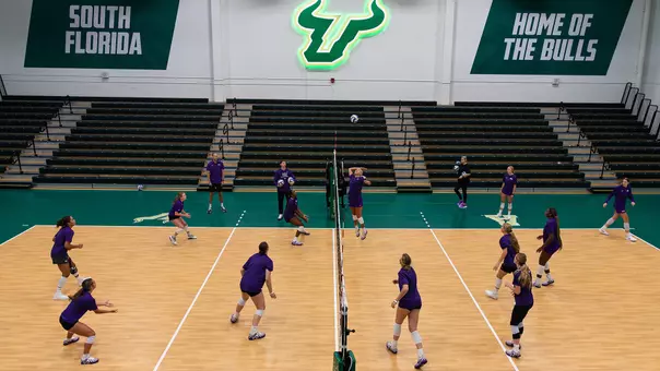 TCU volleyball practicing at USF