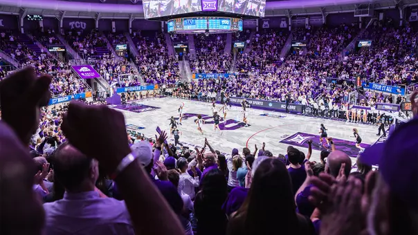 Fans cheer inside Schollmaier Arena during at TCU women's basketball game vs. Washington