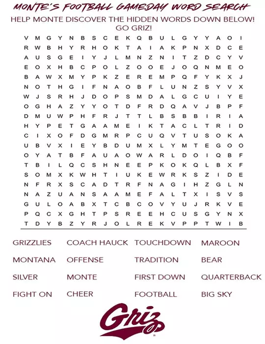 Monte's Football Word Search