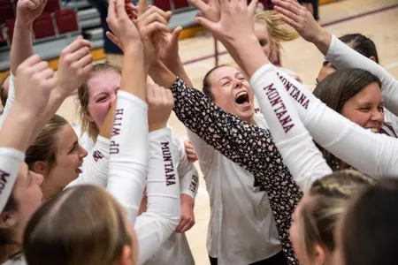 Montana Grizzlies celebrate after defeating Portland State on November 3, 2022.