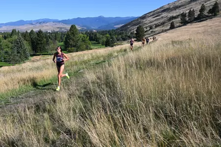Griz Cross Country races during a cross country meet at the University of Montana Golf Course in Missoula, Montana on Friday, Sept. 15, 2023.
