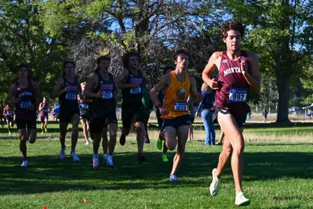 Griz Cross Country races during a cross country meet at the University of Montana Golf Course in Missoula, Montana on Friday, Sept. 15, 2023.