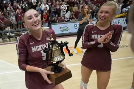 Montana beat Montana State in the first meeting of the Brawl of the Wild this season in three straight sets at Dahlberg Arena on September 29, 2023.