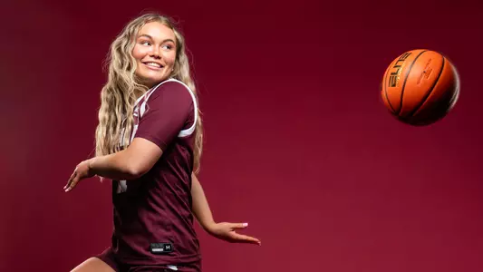Aby Shubert poses for a Lady Griz recruit photoshoot at the University of Montana on May 14, 2024 in Missoula, Montana.