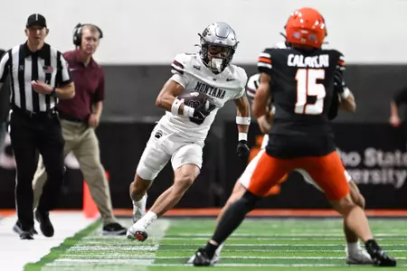 POCATELLO, IDAHO - OCTOBER 4: Montana plays against the Idaho State Bengals at the at the ICCU Dome on October 4, 2025 in Pocatello, Idaho.