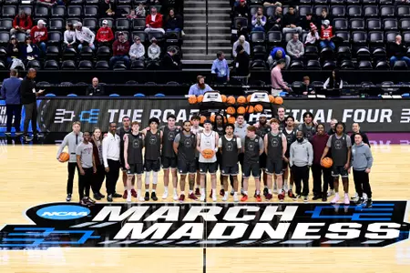 Montana participates in a shoot around before facing Wisconsin in the first round of March Madness on March 19, 2025 in Denver,Colorado.