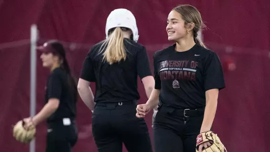 The Montana Softball team opens practice at the indoor practice facility on Jan. 11, 2025 in Missoula, Mont.