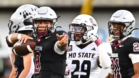 Keali'i Ah Yat #8 of the Montana Grizzlies reacts at Washington-Grizzly Stadium on Aug. 31, 2024, in Missoula, Mont.