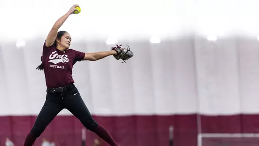 The University of Montana Grizzly softball team practices in the Grizzly Indoor Practice Facility on Monday, January 12, 2025 in Missoula, Montana.